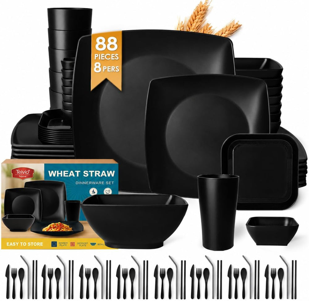 Teivio 88-piece Flatware Plates and Bowls Sets for 8,Kitchen Dinnerware Set
