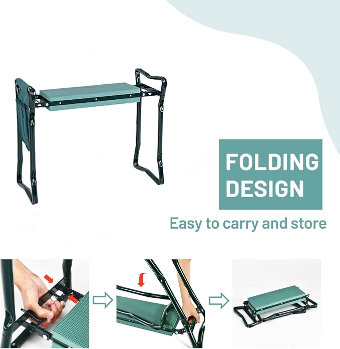 2-in-1 Garden Kneeler & Seat, Folding Seat w/EVA Foam Kneeling Pad & ...