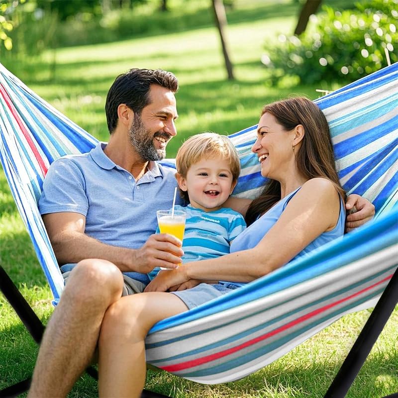 ANAGOO 2 Person Hammock with Stand, 500 lb Indoor Outdoor, Fine Blue