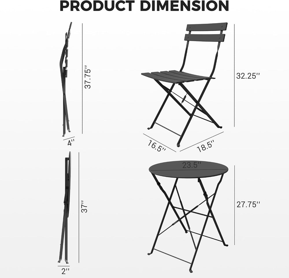 Grand patio 3-Piece Folding Patio Bistro Set Outdoor Porch Balcony, Black