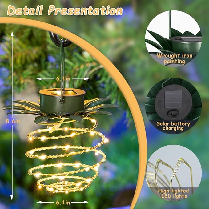 4 Pack Outdoor Solar Hanging Lantern Lights - 60LED Waterproof Solar Pineappl...
