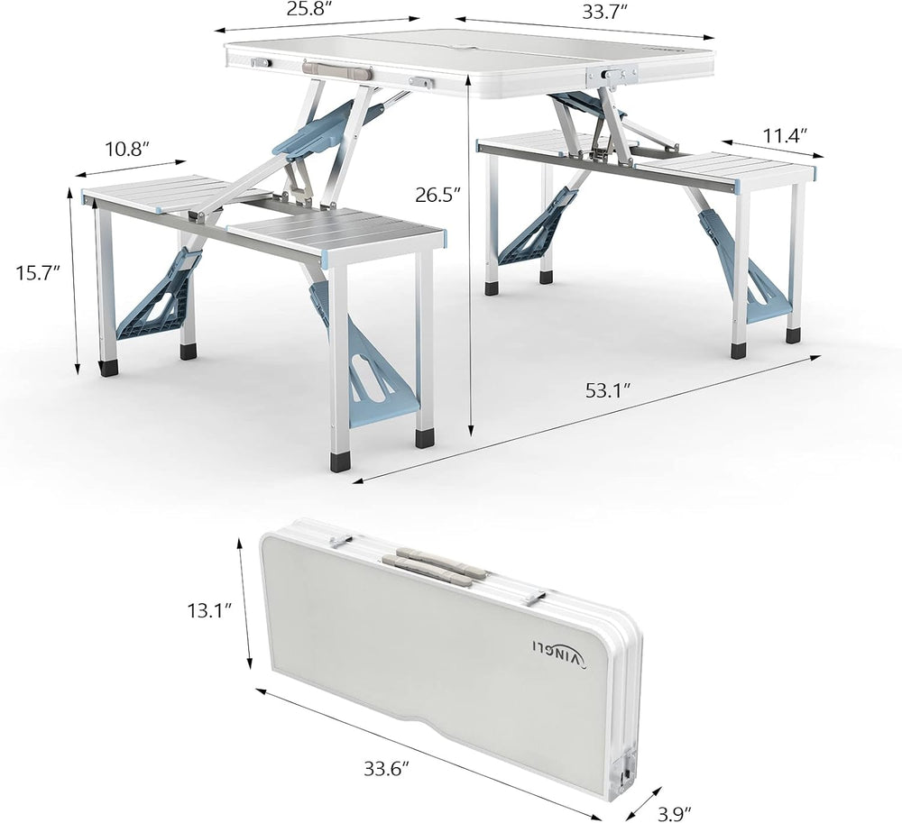 VINGLI 4Ft Folding Camping Picnic Table with Seats/Umbrella Hole-265 Lbs Supp...