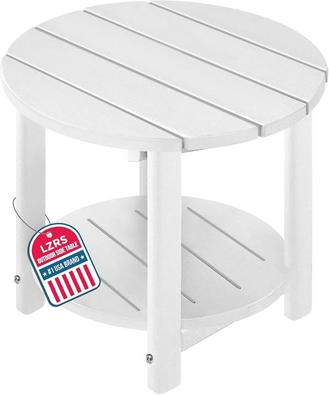 LZRS Round Adirondack Side Table Double End Table, Outdoor Side Tables for Pa...