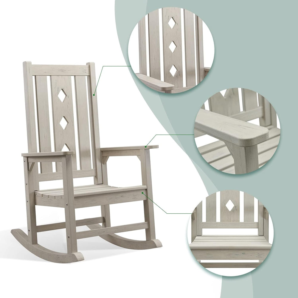 Oversized Outdoor Rocking Chair, Porch Rocker with High Back - Grey