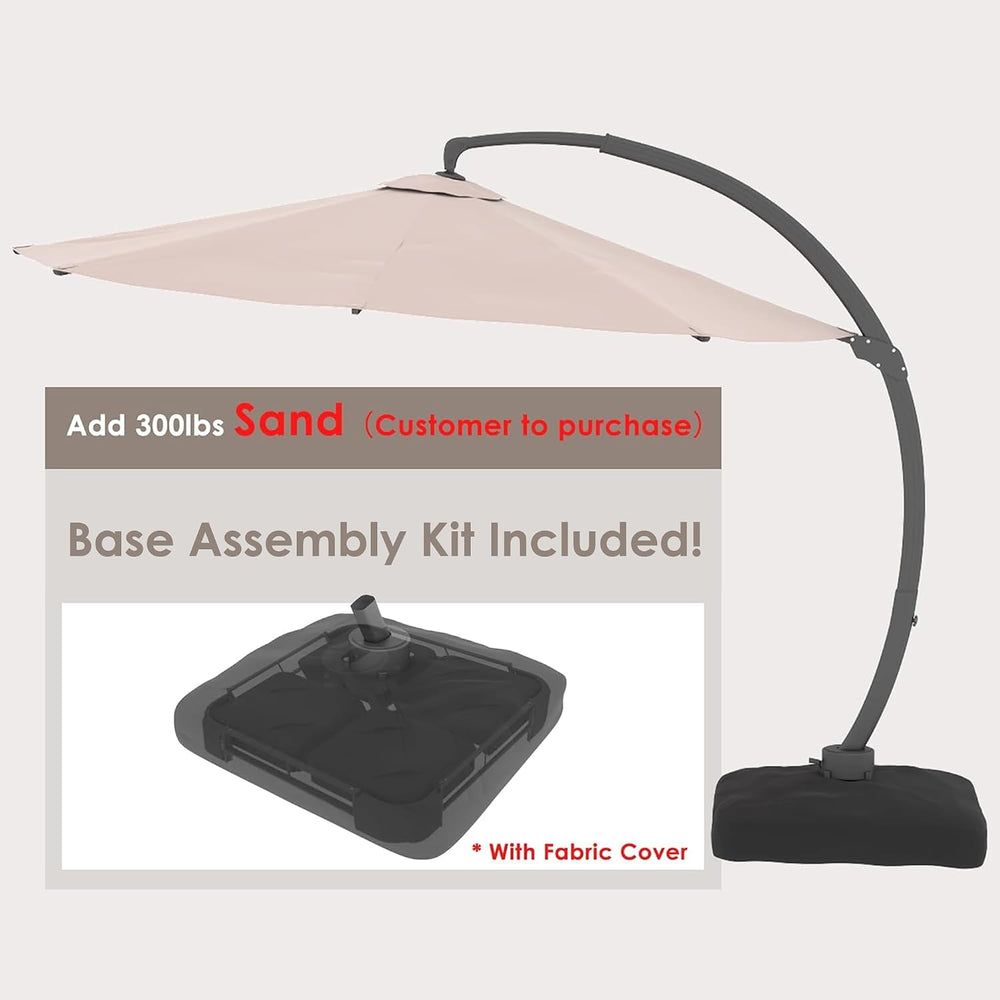 12FT All Aluminum Cantilever Patio Umbrella With Base Included, Champagne