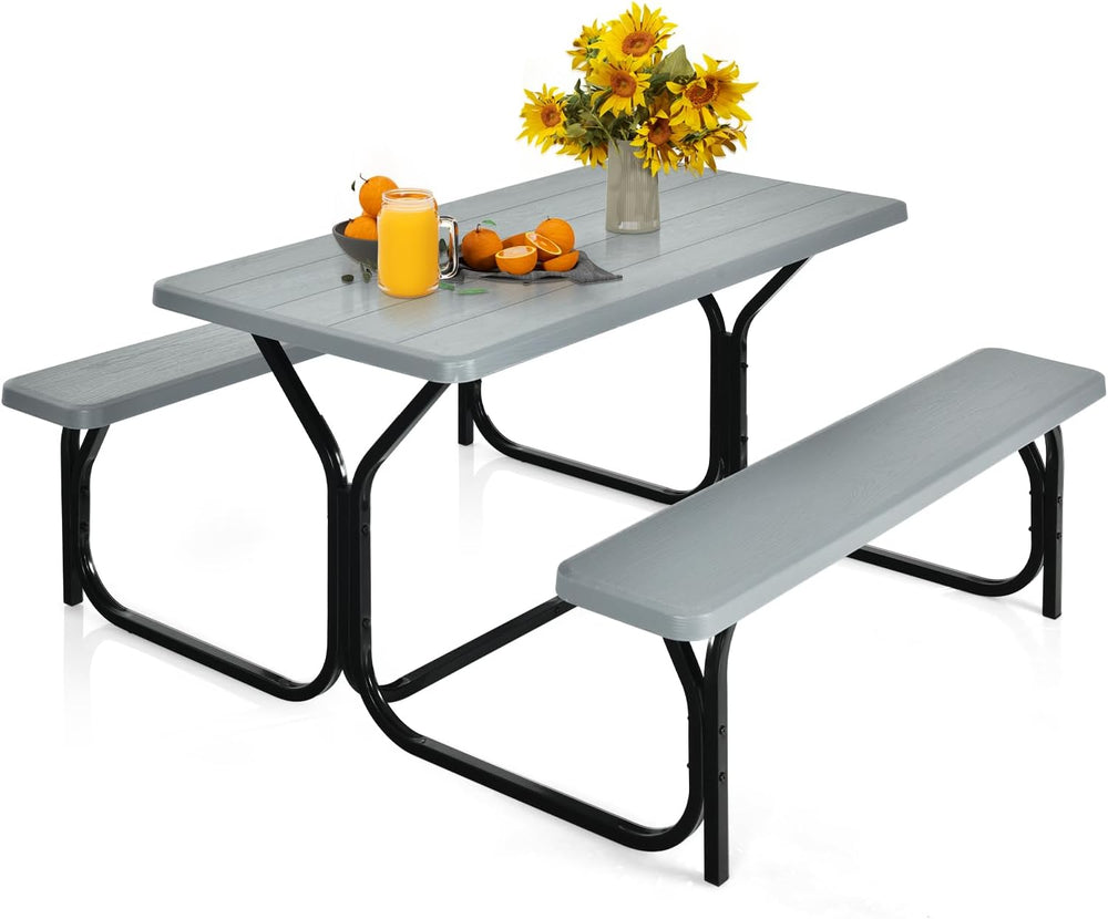 LDAILE Picnic Table Bench Set, Portable Plastic Picnic Table