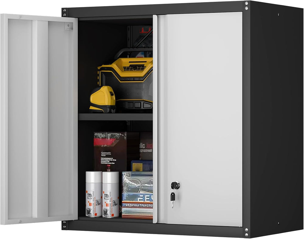 Garage Storage Cabinet, Wall Mounted Locking Cabinet with Doors and Shelves, ...