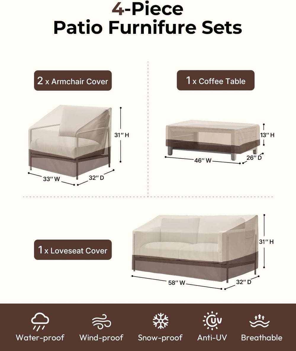 loriano Patio Furniture Cover Set, 4 Piece Outdoor Furniture Cover Waterproof...
