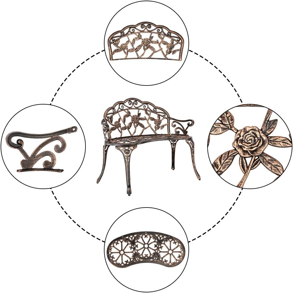 JOYBASE Outdoor Patio Bench - Cast Iron & Aluminum Garden Bench (Bronze)