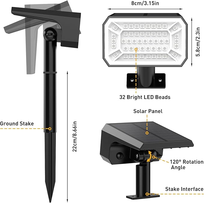 Solar Color Changing Spot Lights Outdoor Waterproof IP65, [8 Pack/32 LED/7 Mo...