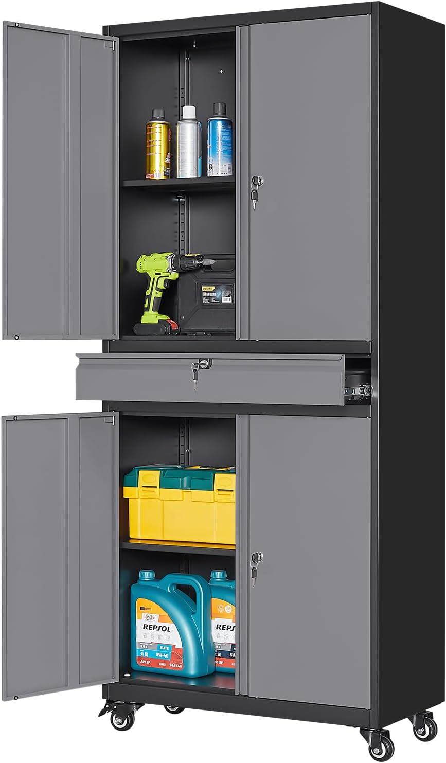 Yizosh Metal Garage Storage Cabinet with Locking Doors and Adjustable Shelves...