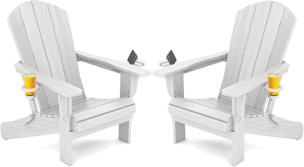 SERWALL Outdoor Adirondack Chair Set of 2 with Cup Holders,Foldable,White