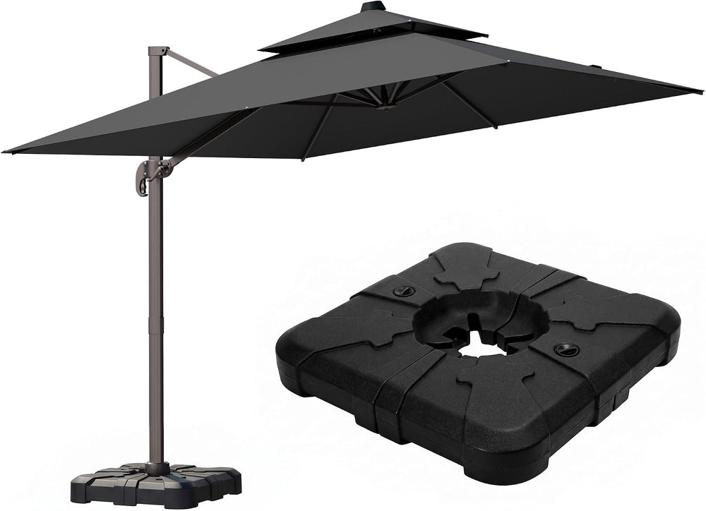 9x12FT Grey Cantilever Outdoor Patio Umbrella with Base, Large Rectangular Of...