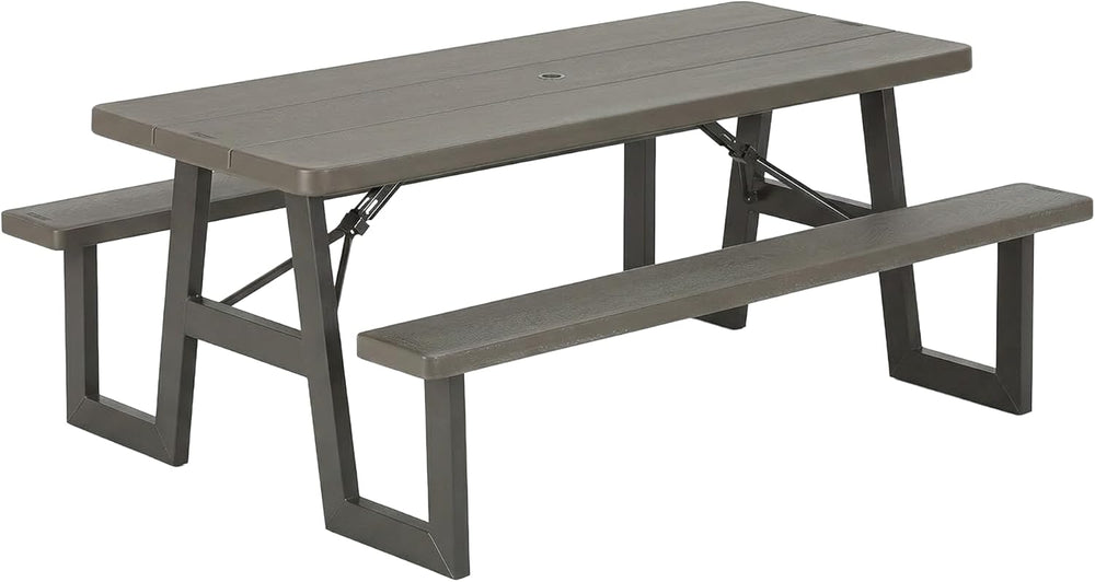 LIFETIME 6-Foot Folding Picnic Table with Benches, Seats 8, Heavy-Duty HDPE T...