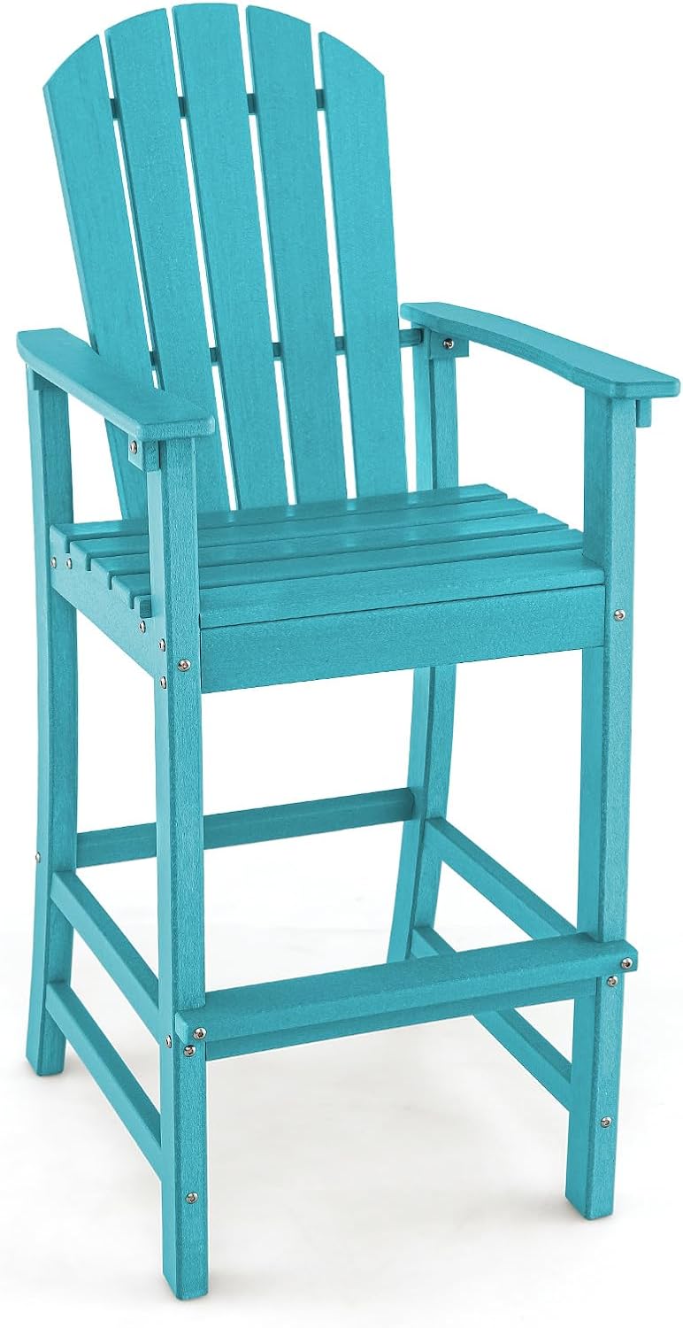 GIANTEX HDPE Outdoor Bar Stools - All Weather Tall Adirondack Chair with Armr...