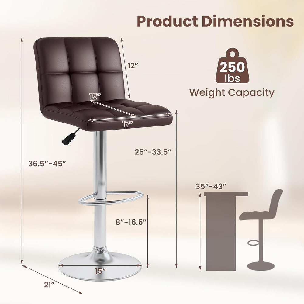 GOFLAME Bar Stools Set of 2, PU Leather Bar Chairs with Adjustable Height, 36...