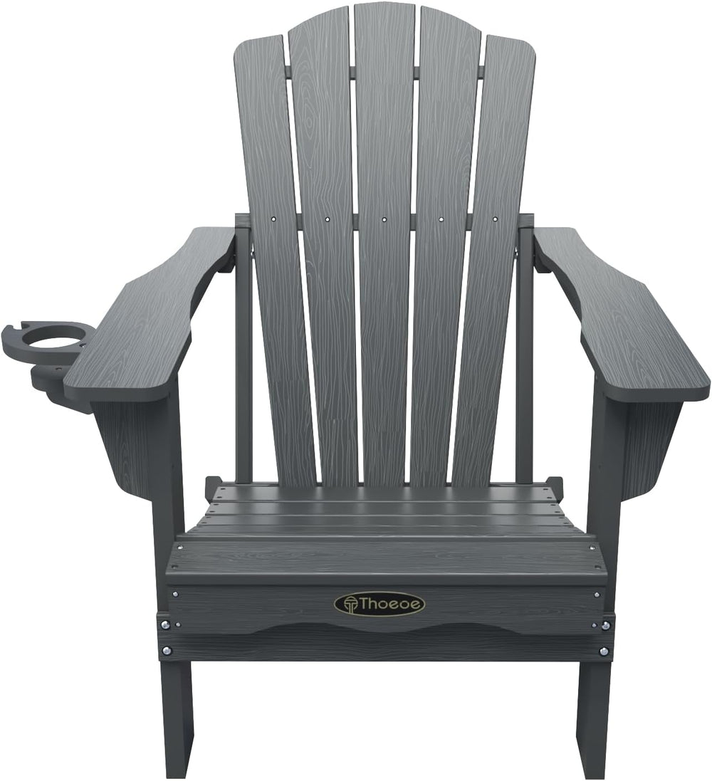 THOEOE Folding Adirondack Chair, All-Weather Fire Pit Chair with Cup Holder