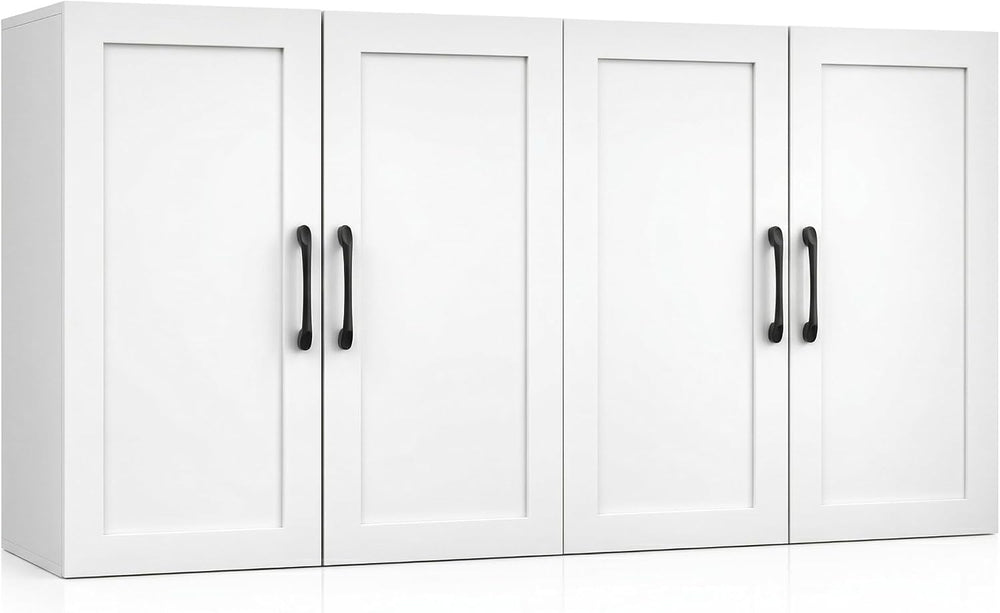 Wall Cabinet with Adjustable Shelves, Laundry Room Cabinet with 4 Doors, Kitc...