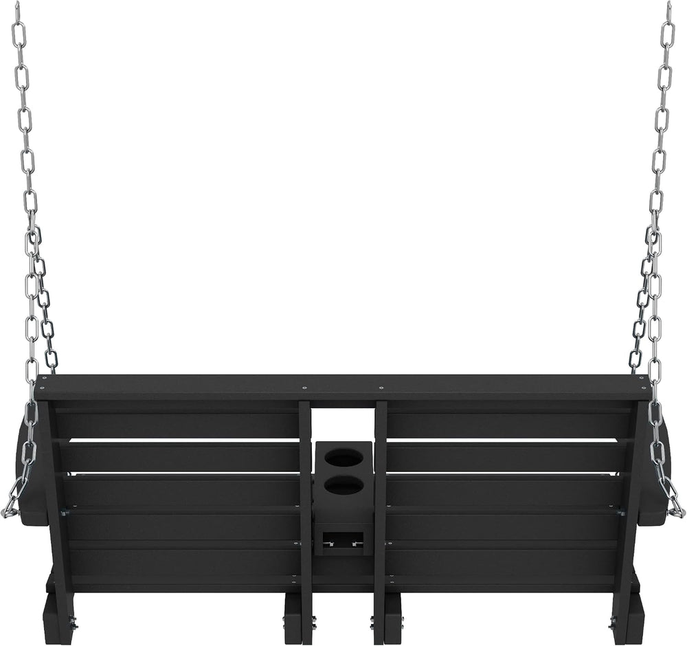 Outdoor Hanging Porch Swing, Patio Swing with Cup Holders, Black
