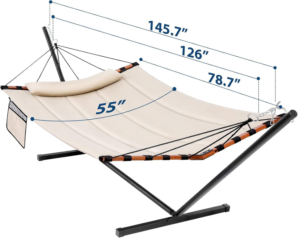 12FT 2 Person Hammock with Stand V-Shape Spreader Bar -Beige