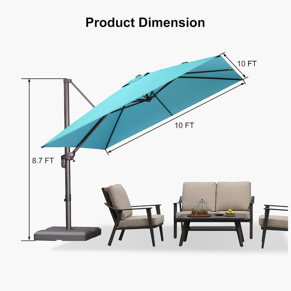PURPLE LEAF Cantilever Umbrella 10' X 10' Bronze 5 Level Tilt, Turquoise