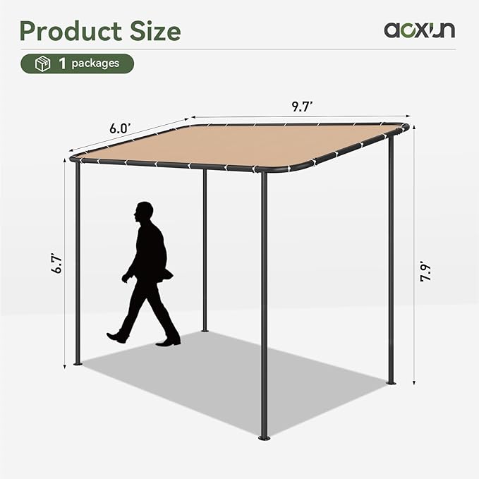 Aoxun 10x6 Lean to Gazebo Outdoor Pergola with Water Resistant & UV-Resis...