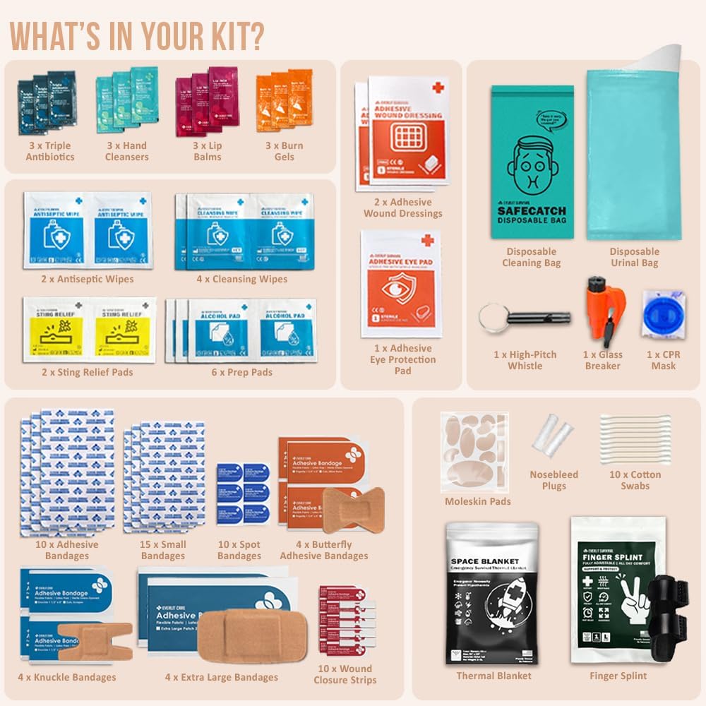 EVERLIT CARE Car First Aid Kit with Emergency Supplies Survival Gear Includin...