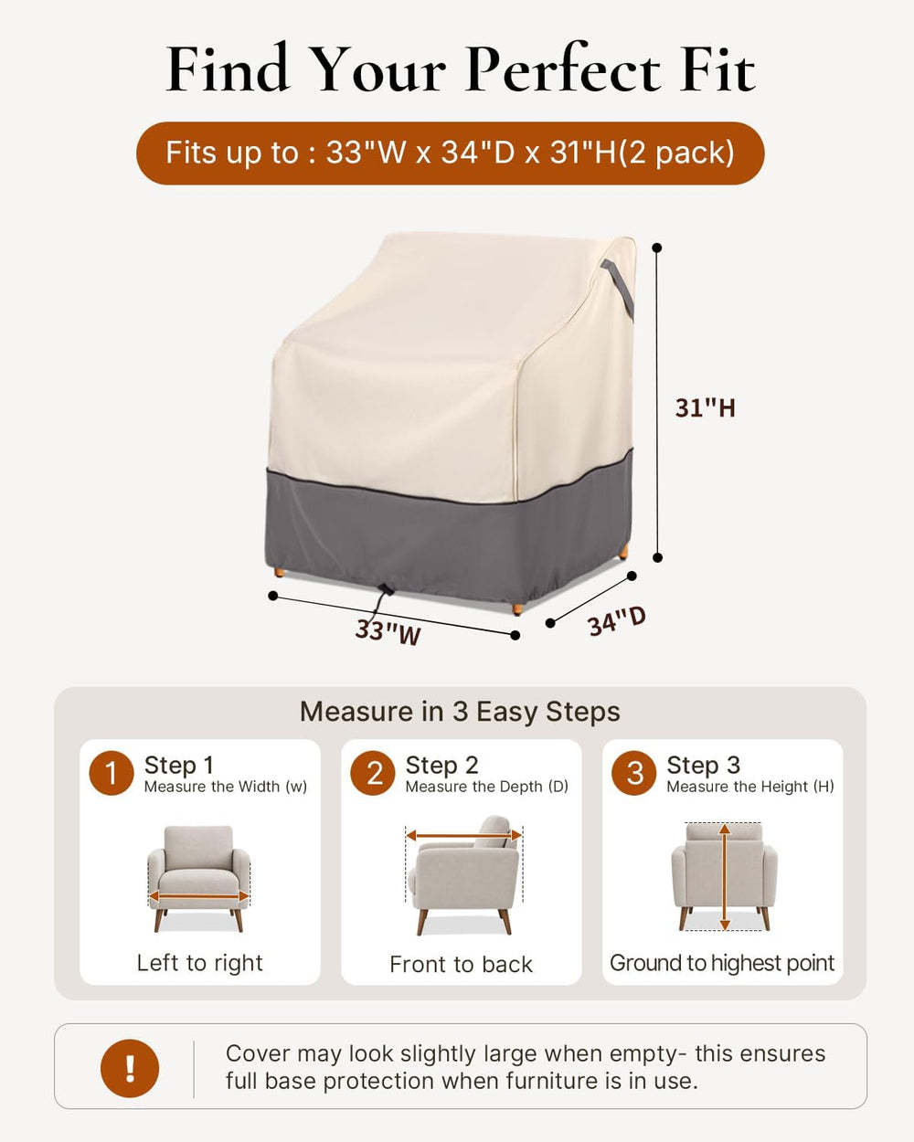 Waterproof Patio Furniture Chair Cover, 33"W x 34"D x 31"H