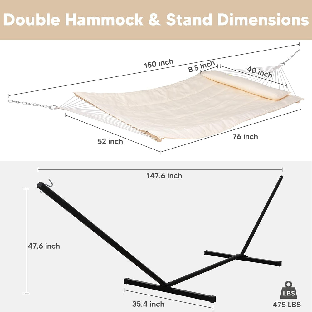 Two Person Hammock with 12ft Stand Included, Beige