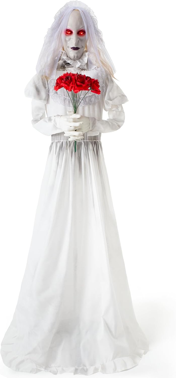 Halloween Animatronics Decorations 65 inch Bride Ghost with Swapped Face, Sou...