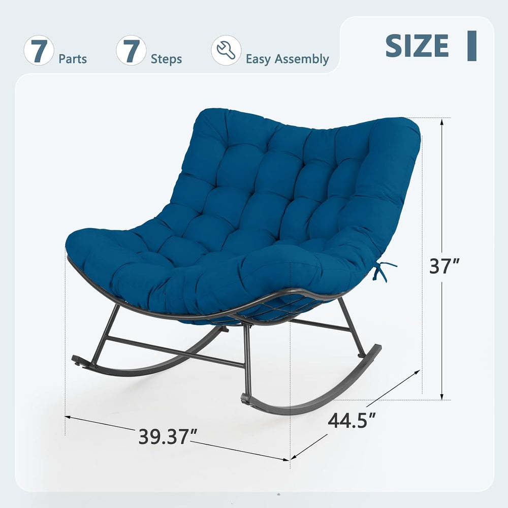 Cushioned Papasan Rocking Chair for Outdoor Indoor, Oversized Outdoor Rocking...