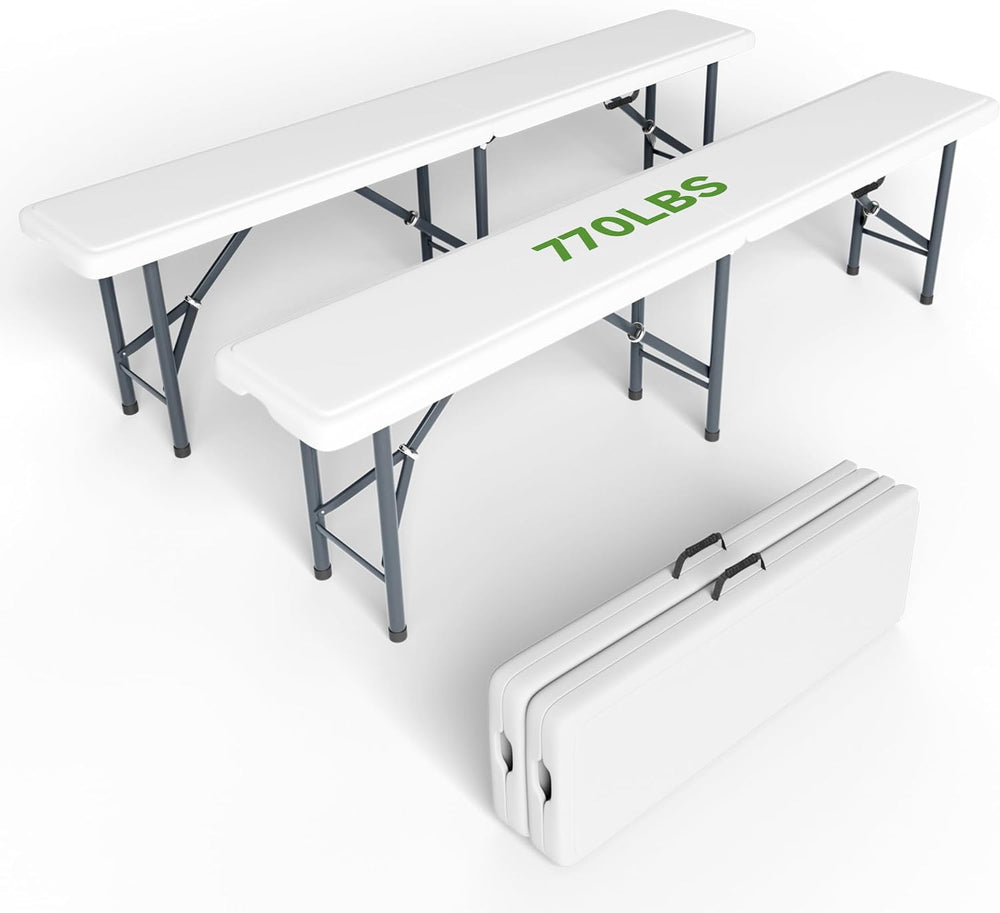 6FT Folding Bench - Heavy Duty 770lbs Capacity, Safety Locking Button & W...