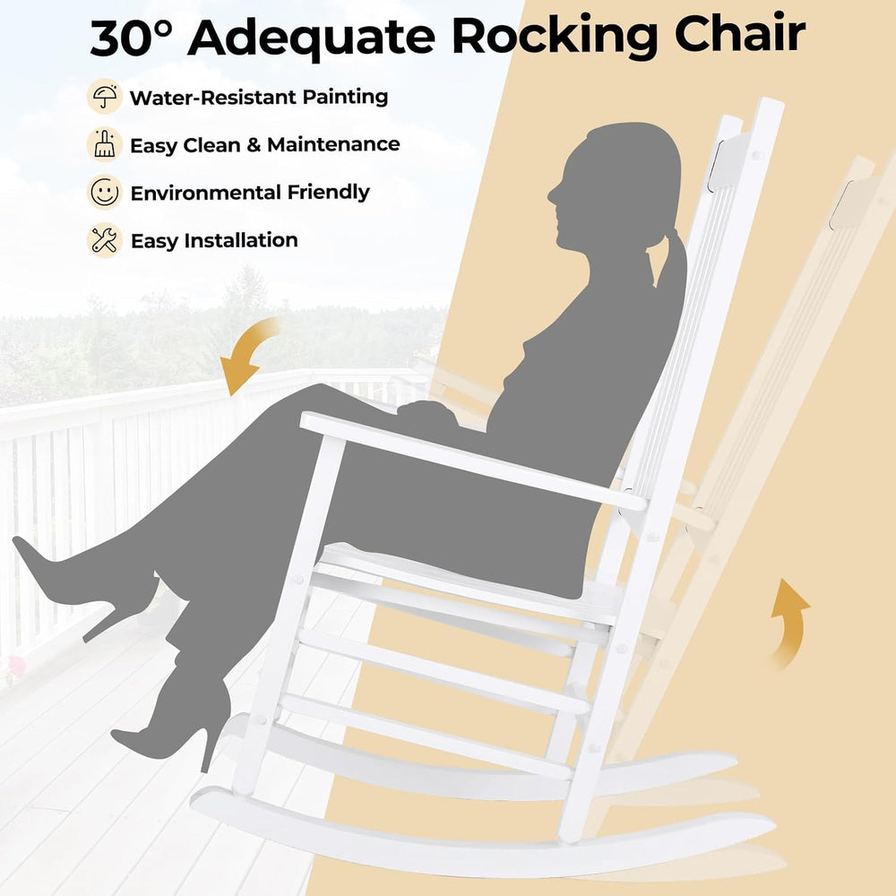 3 Piece Poplar Wood Rocking Chair Set, 2 Rockers with Side Table for Patios