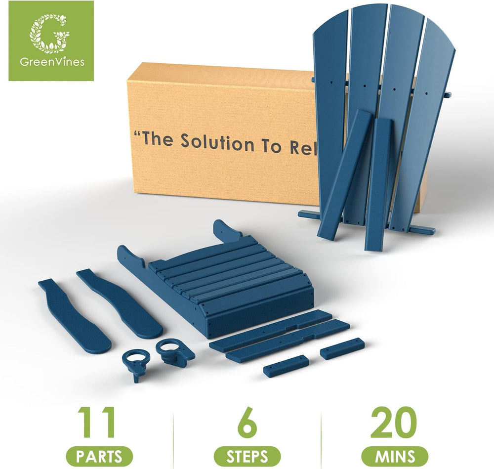 GREENVINES Folding Adirondack-Chairs-with-Ottoman Set of 2, HDPE, Blue