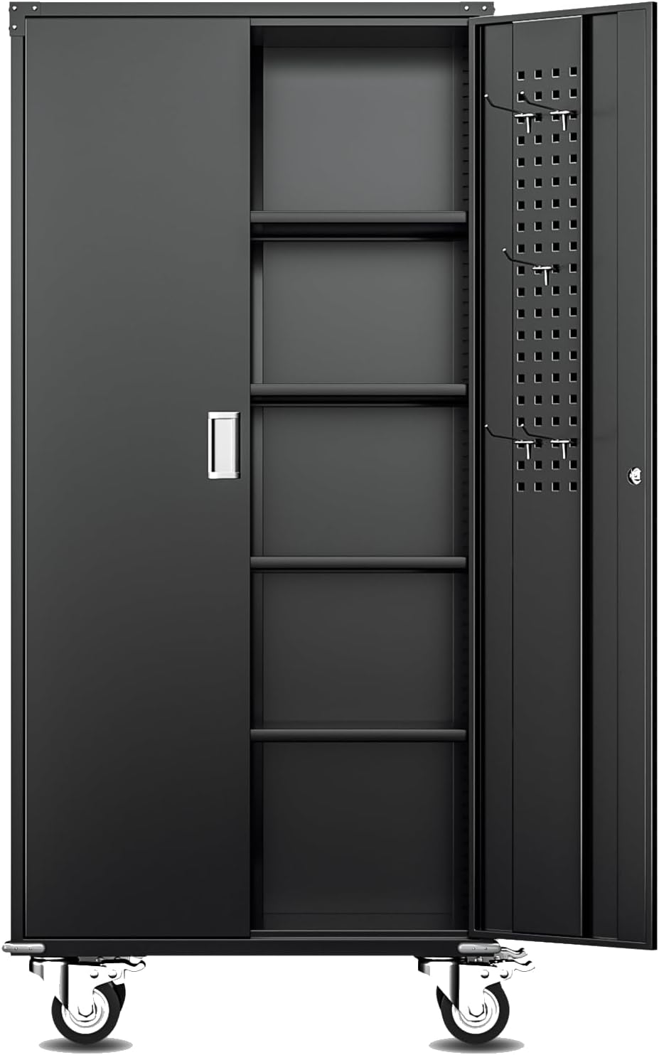 Garage Storage Cabinet with Wheels, 72" H Metal Cabinet with 2 Locking D...