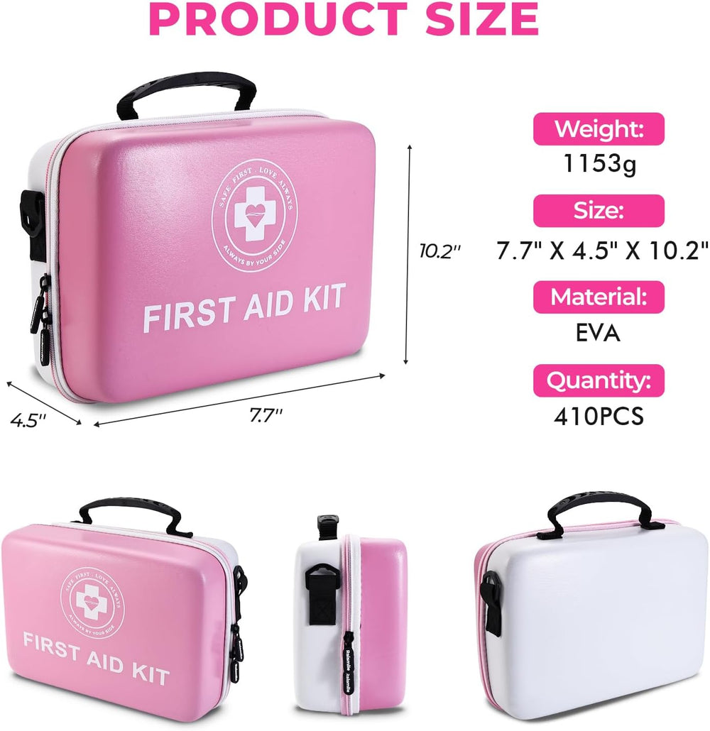 Large First Aid Kit - 410 Piece Dual-Color Emergency Kit with Hard Shell,Prof...