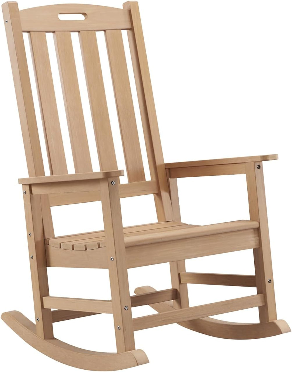 Psilvam Oversized Outdoor Rocking Chair, HDPE Porch Rocker (Teak)