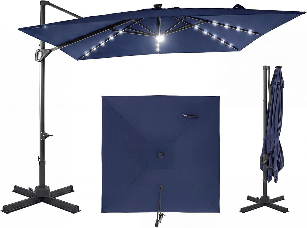 Tangkula 10ft Patio Umbrella with Solar Lights, Offset Cantilever Outdoor Umb...