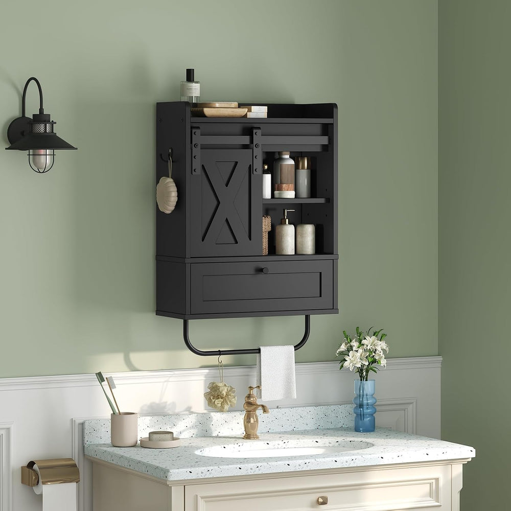 MAHANCRIS Bathroom Wall Cabinet, Farmhouse Medicine Cabinets, Sliding Door