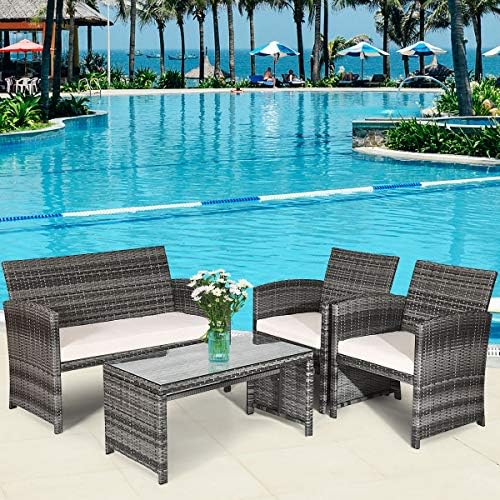 Tangkula 4 Pieces Wicker Patio Conversation Set, Outdoor Furniture