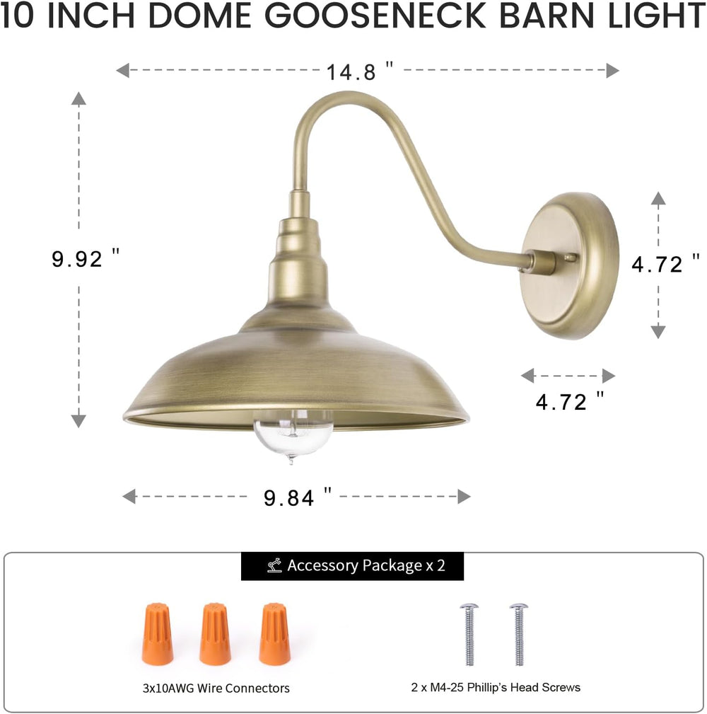 10 Inch Gooseneck Barn Light for Farmhouse, Brass Exterior Barn Style Light F...