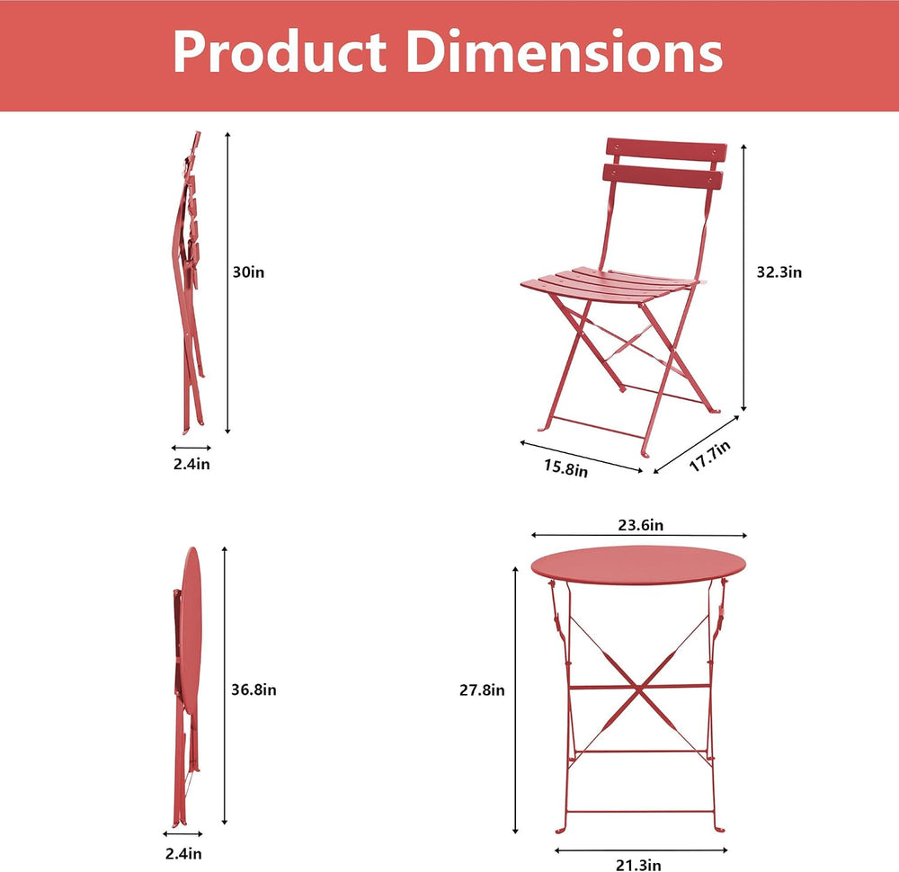 Bistro Table & Chairs Set of 2, Folding Outdoor Patio Furniture