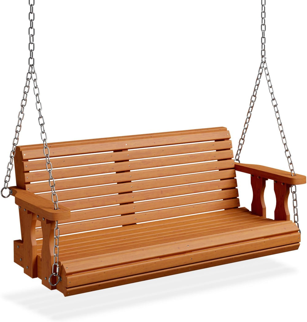 VINGLI 2026 Upgraded 4 FT Wooden Porch Swing, 880 LBS Heavy Duty, Brown