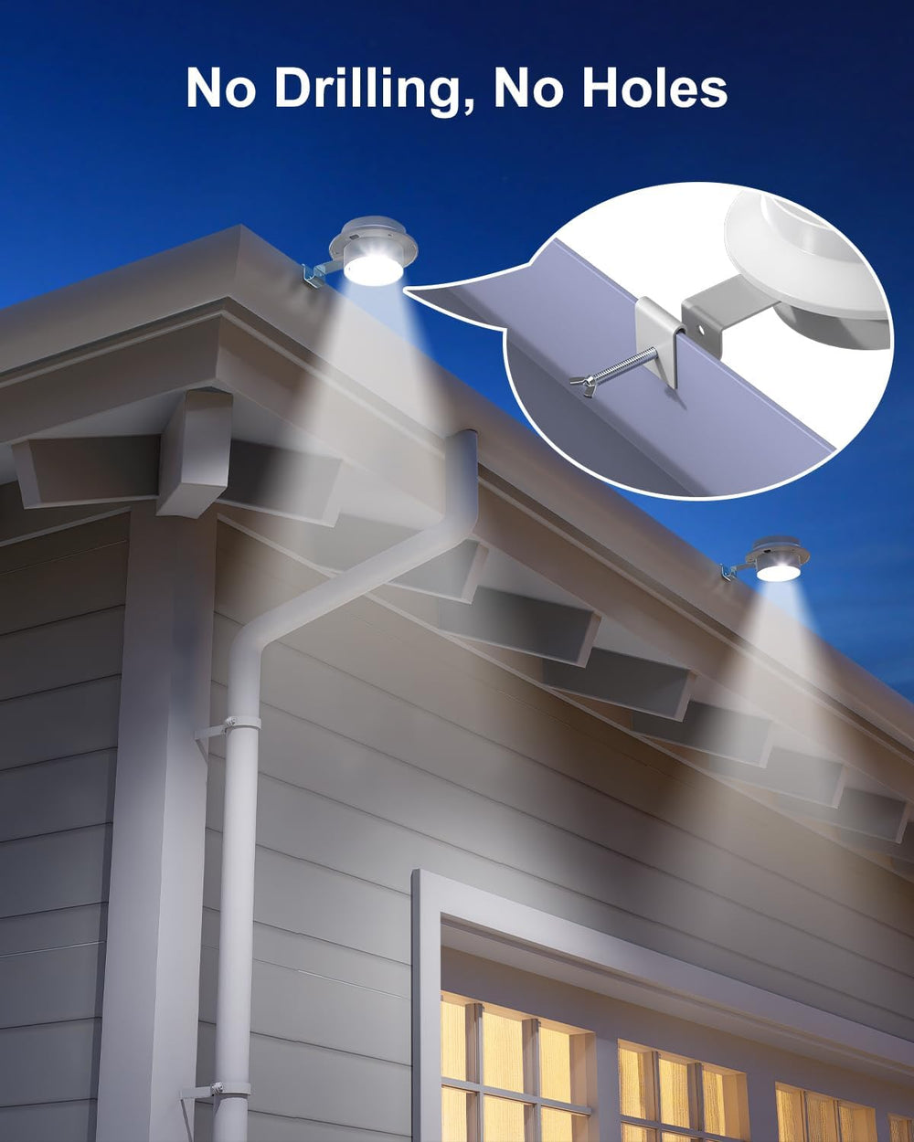 FALOVE 4 Pack Cool White Bright Solar Powered Gutter Mounted Lights Outdoor