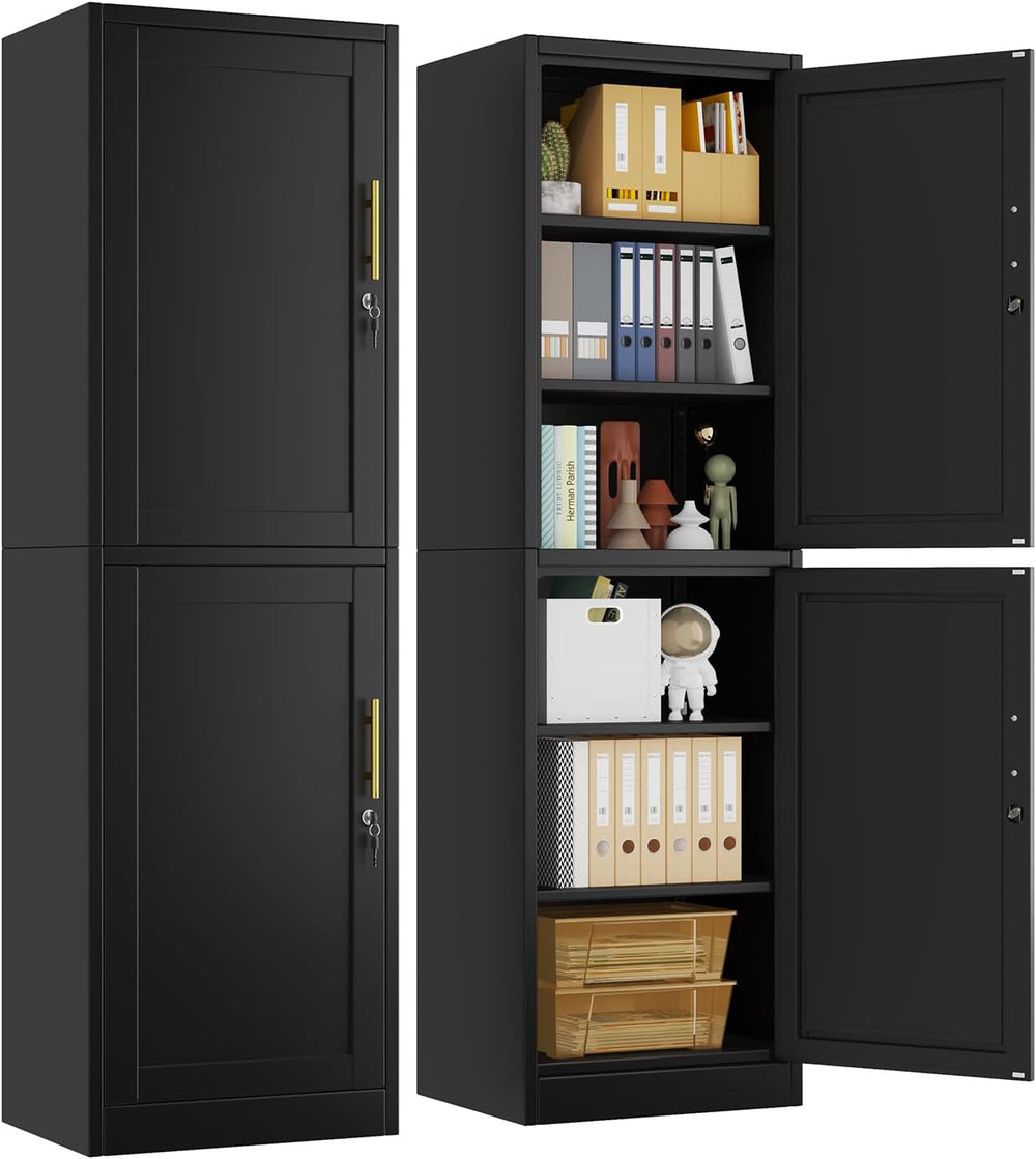 67" Black Lockable Tall Narrow Metal Storage Cabinet