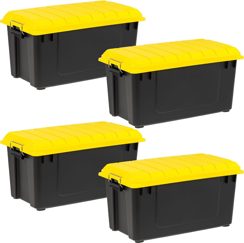 IRIS USA 4-Pack 21 Gal Heavy Duty Lockable Storage Totes, Black/Yellow