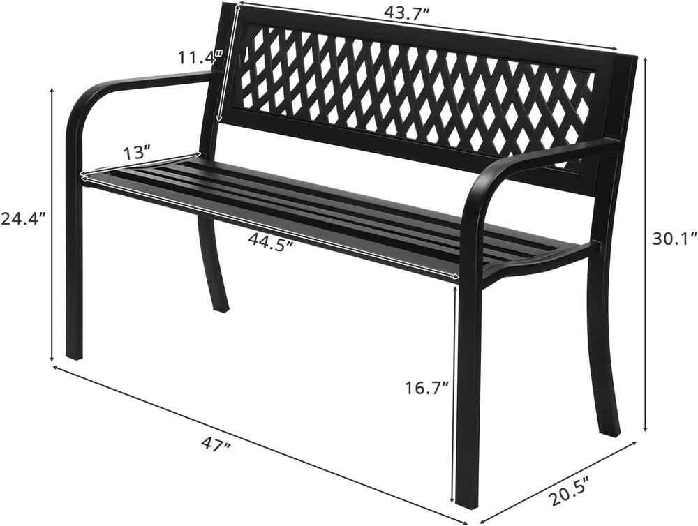 47in Outdoor Garden Park Bench,Outdoor Metal Porch Benches,Weatherproof Patio...