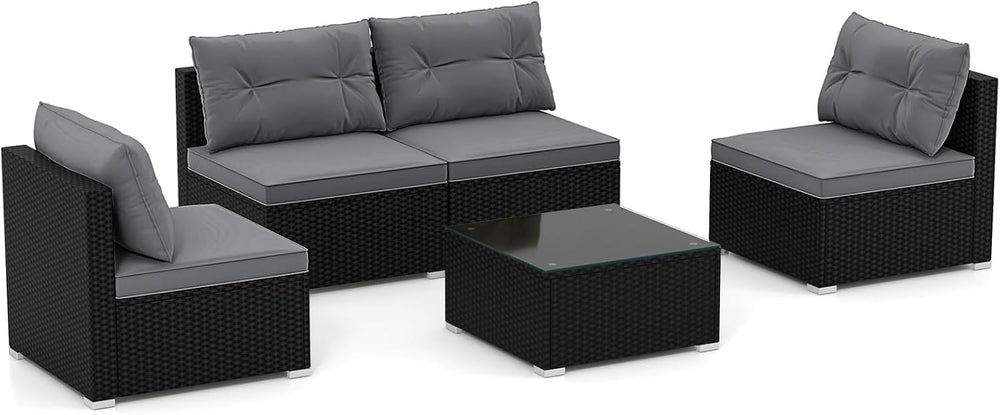 Tangkula 5 Pieces Wicker Patio Furniture Set, Outdoor 4 Armless Rattan Sofa &...