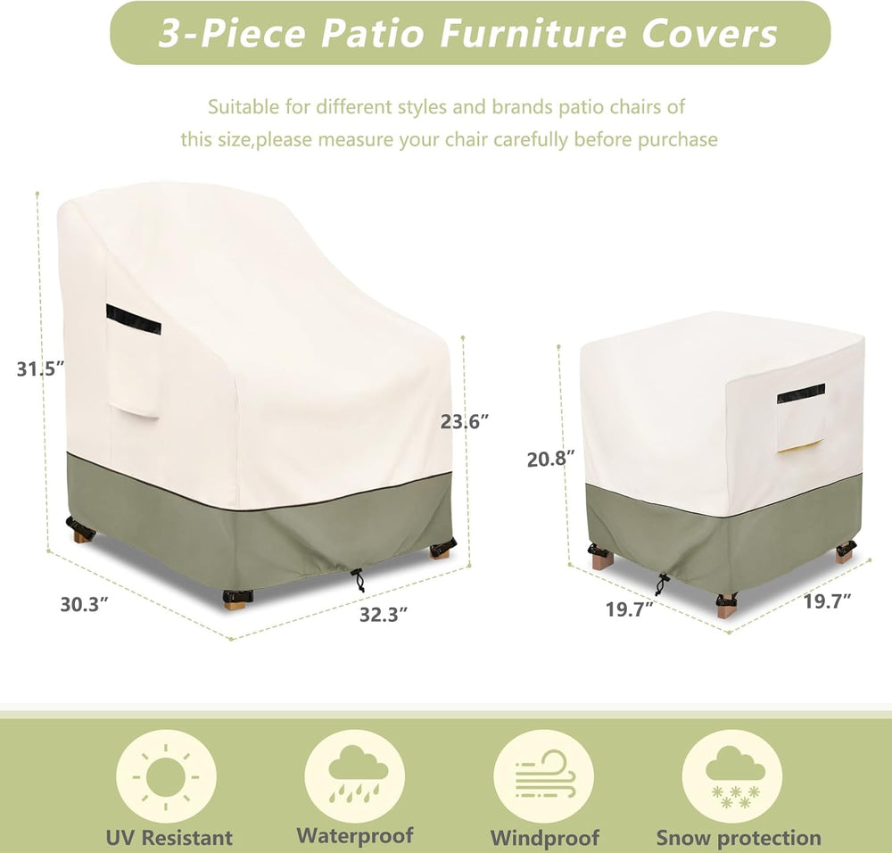 3-Piece Patio Furniture Covers Waterproof for Outdoor Bistro Set with Table &...