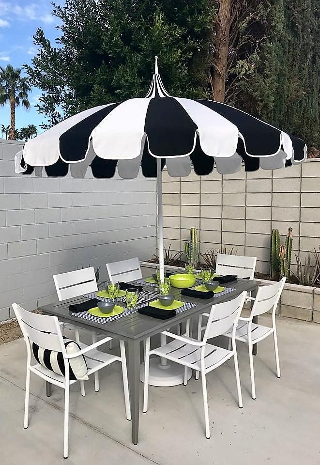 California Umbrella 8.5' Rd. Pagoda Style Patio Umbrella, White Pole, Bla...